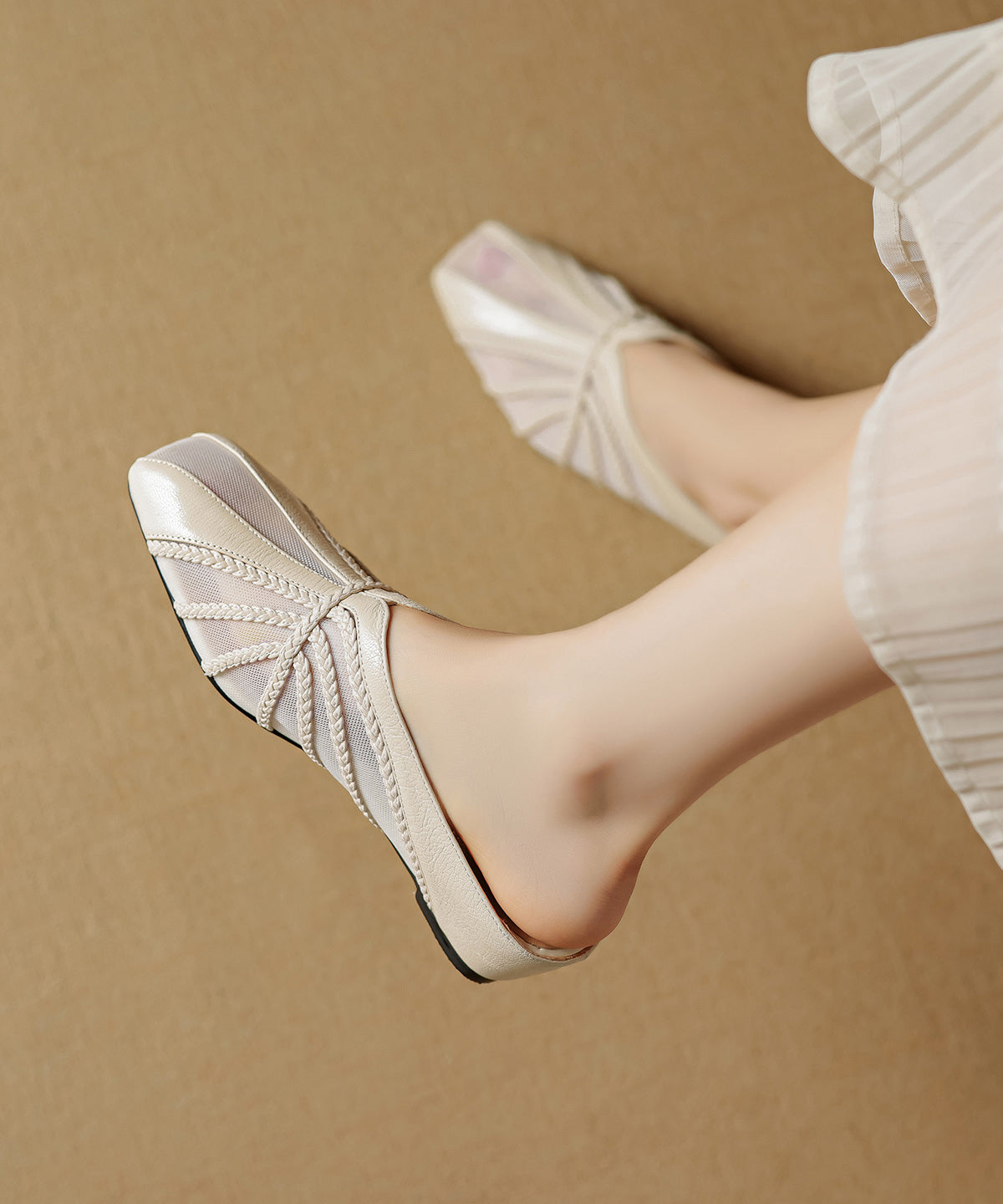 Wedge Cowhide Splicing Sandals Tulle Chic Slide Leather Gold