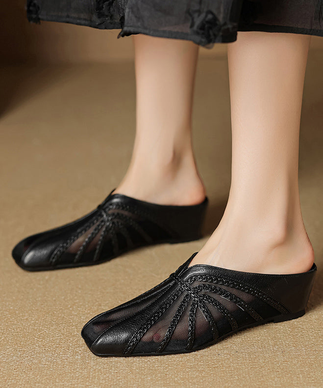 Wedge Cowhide Splicing Sandals Tulle Chic Slide Leather Gold