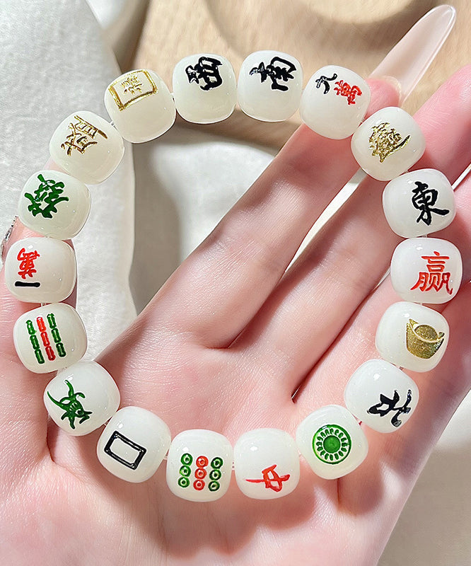 Chic Alloy White Buddhist Bracelet Chain Bead Mahjong
