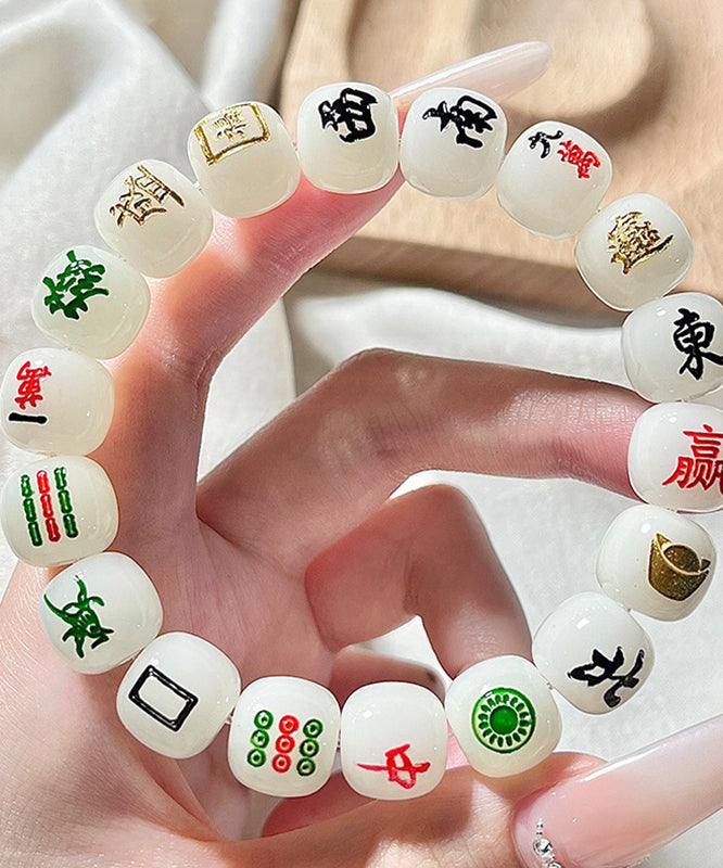 Chic Alloy White Buddhist Bracelet Chain Bead Mahjong