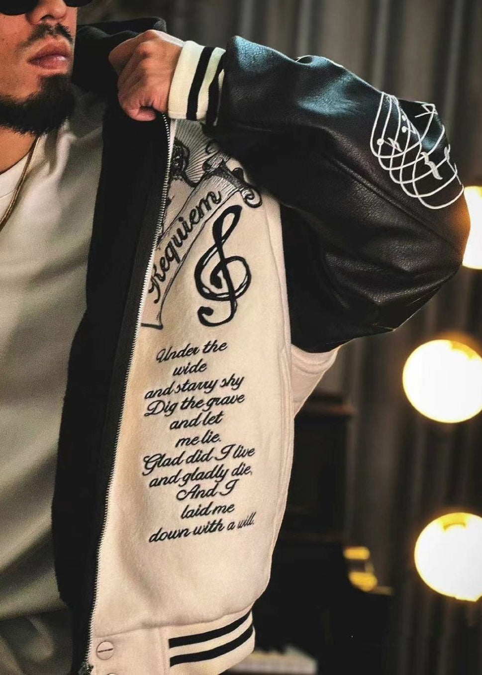 Chic White Embroideried Faux Leather Patchwork Thick Mens Parka Spring TC058