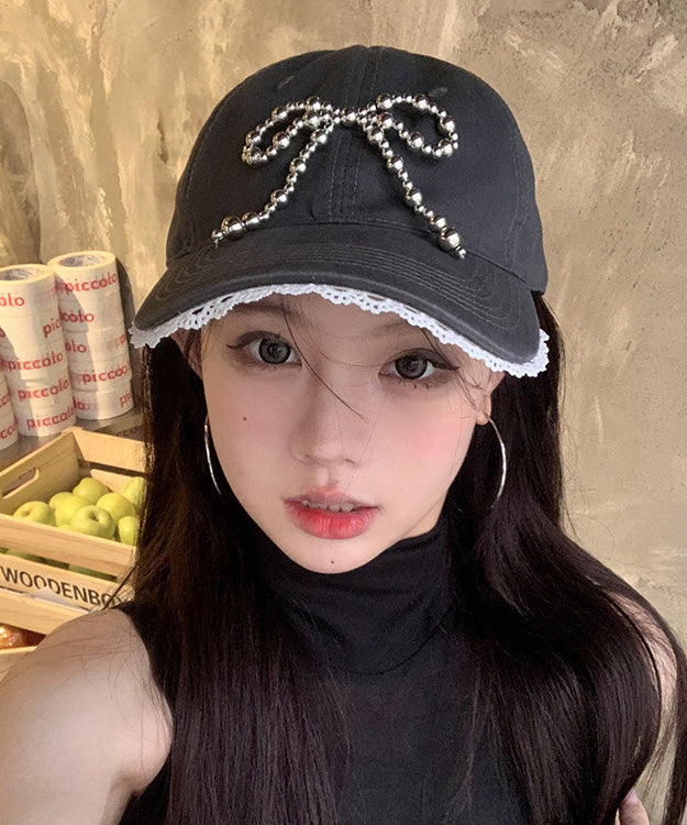 Baseball Hat Bow Lace Versatile Chic White Cap