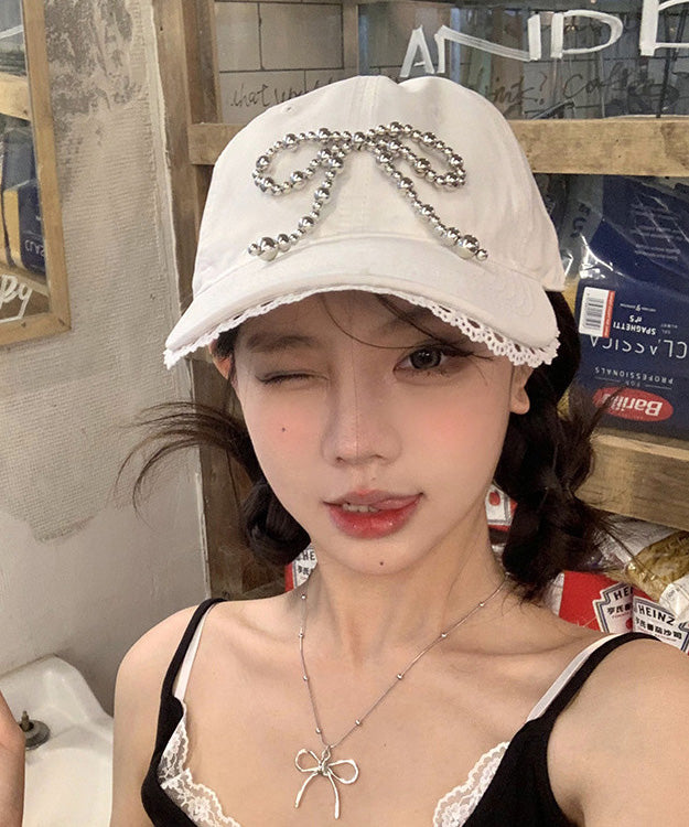 Baseball Hat Bow Lace Versatile Chic White Cap