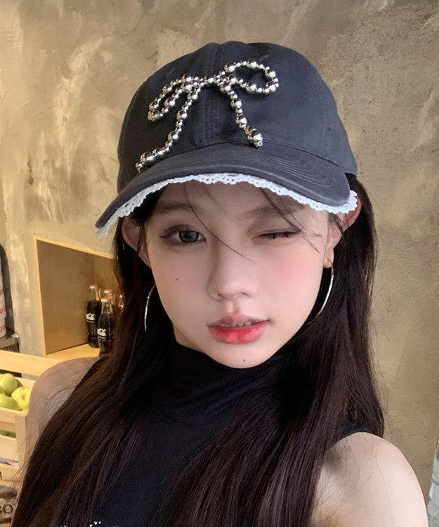Cap Bow Lace Chic White Versatile Hat Baseball