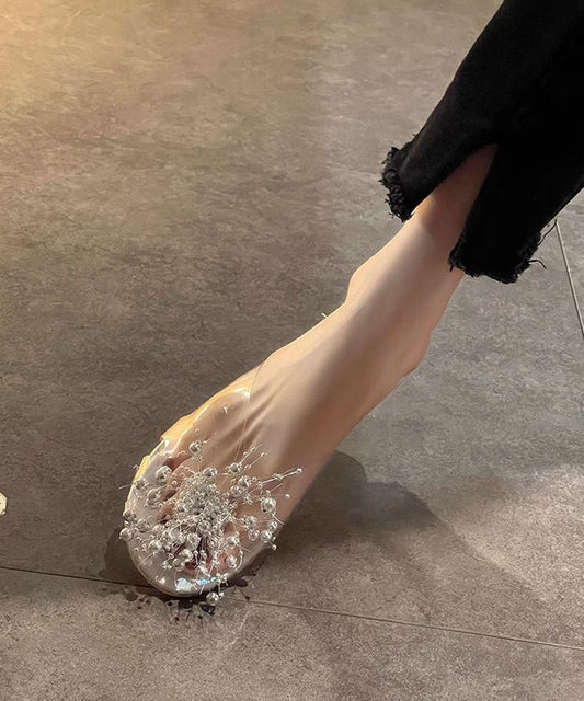 Chic Slide Clear Nail White Sandals Splicing Bead