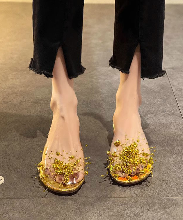 Chic Slide Clear Nail White Sandals Splicing Bead