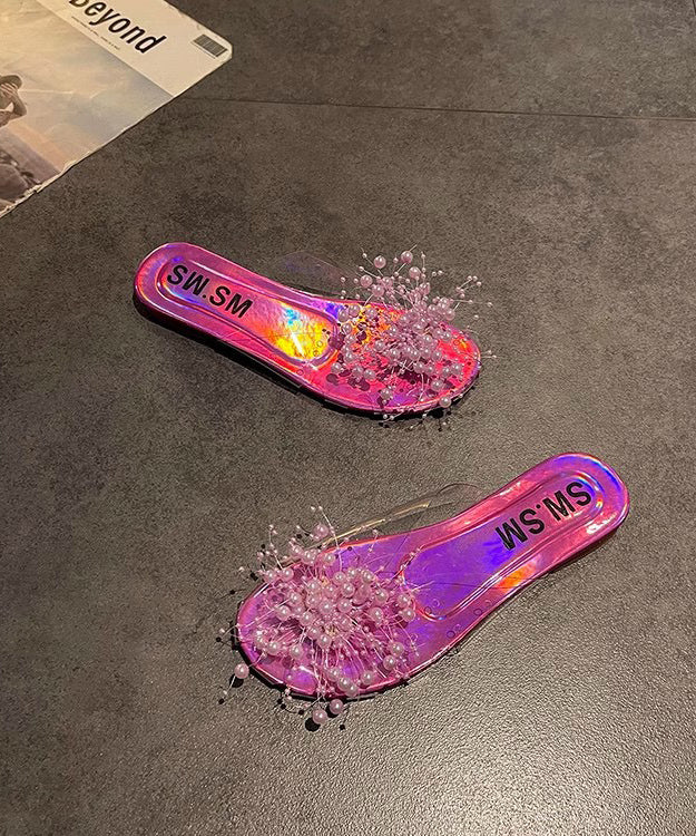 Chic Slide Clear Nail White Sandals Splicing Bead