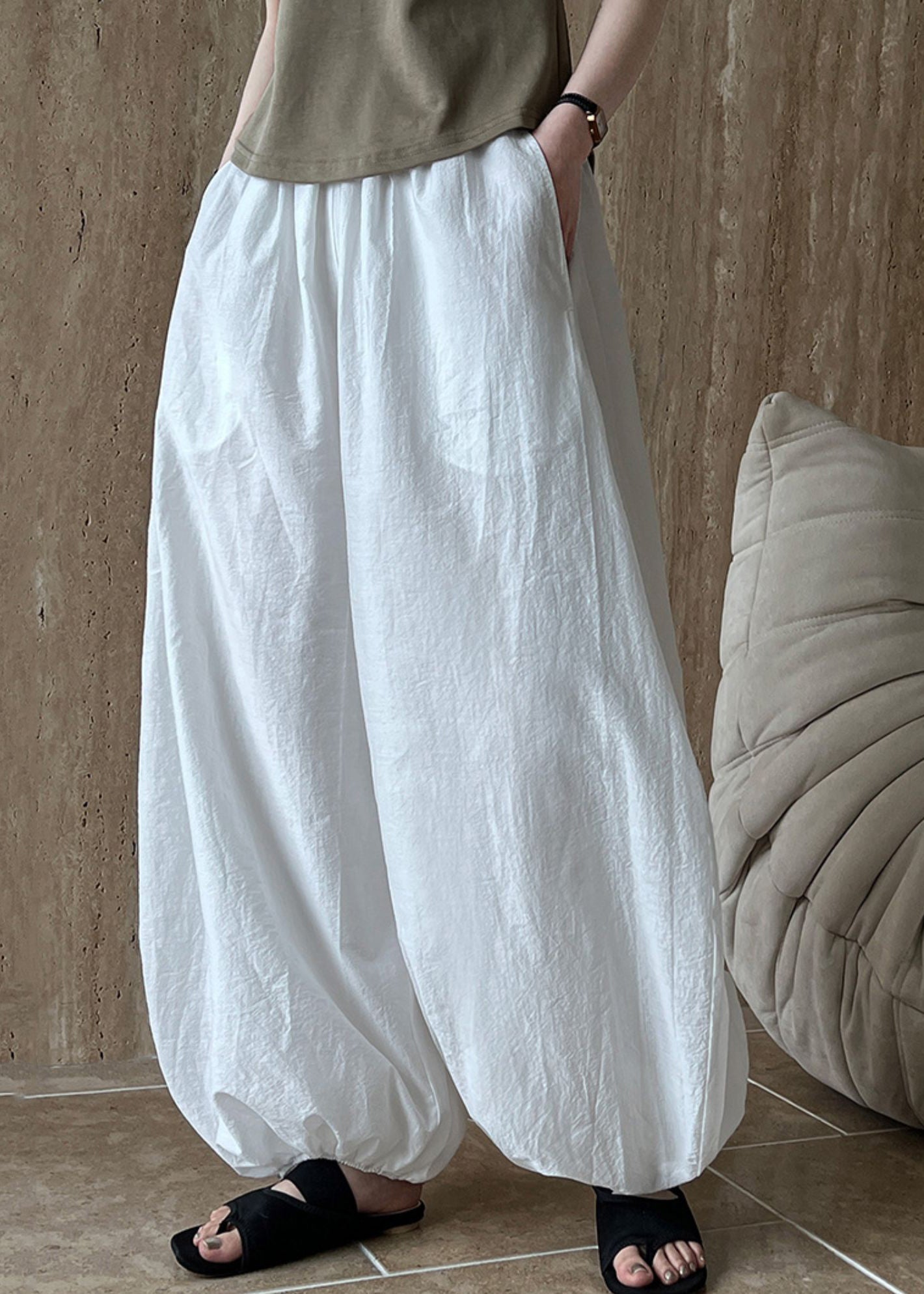 Cotton Chic Oversized Lantern White Summer Pants