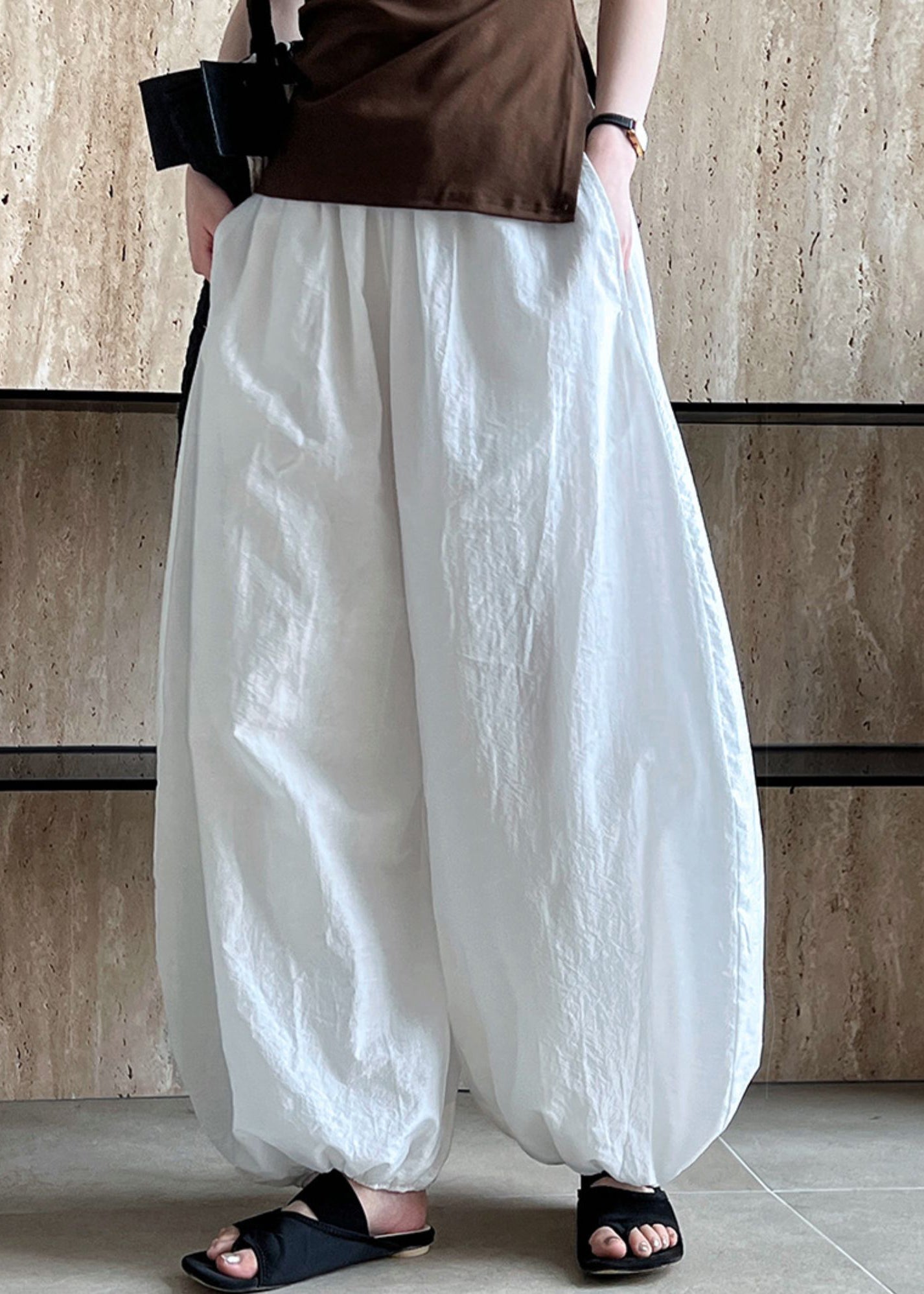Cotton Chic Oversized Lantern White Summer Pants