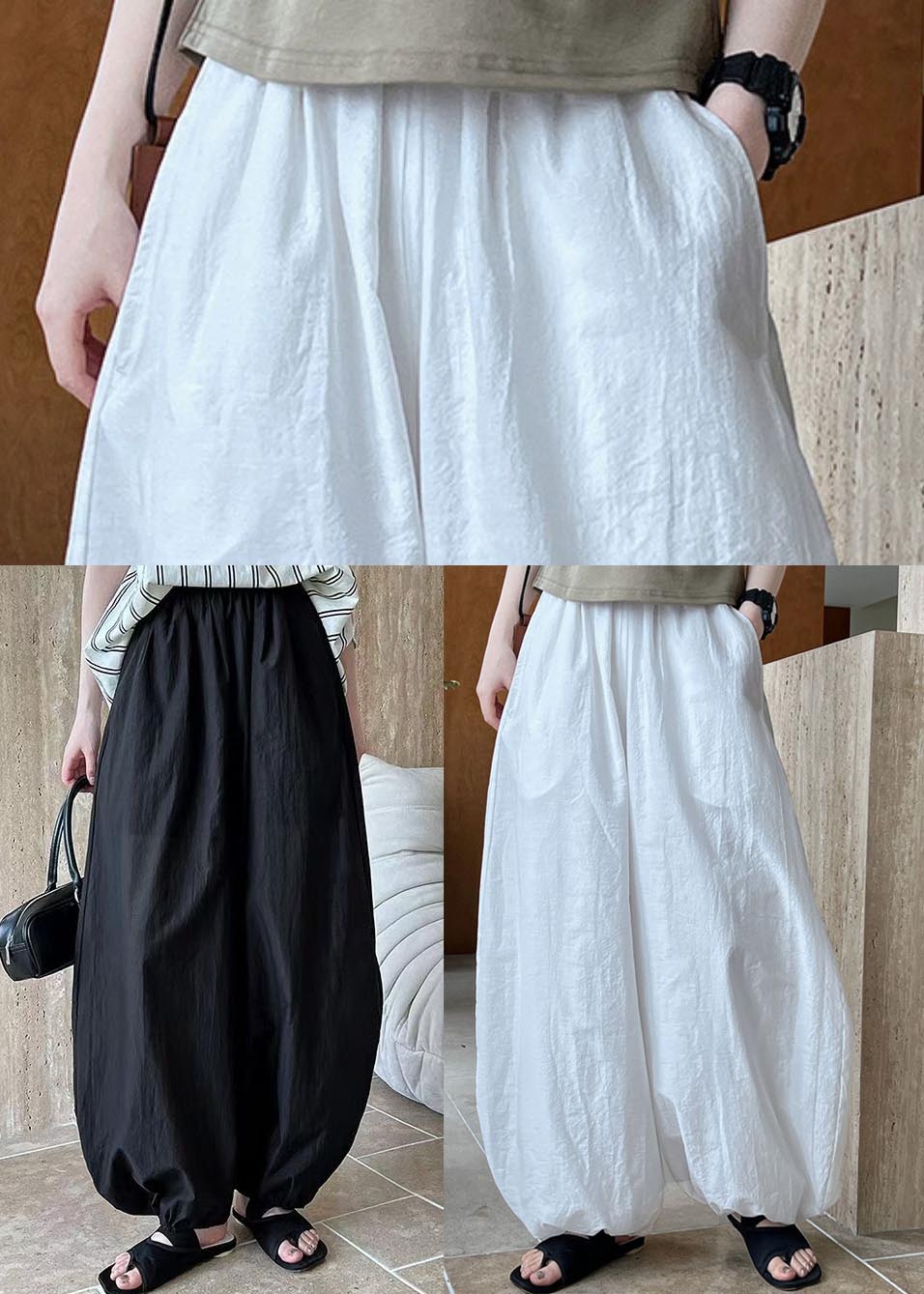 Cotton Chic Oversized Lantern White Summer Pants