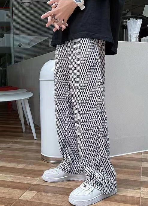 Plaid White Long Spring Oversized Men Chic Pants
