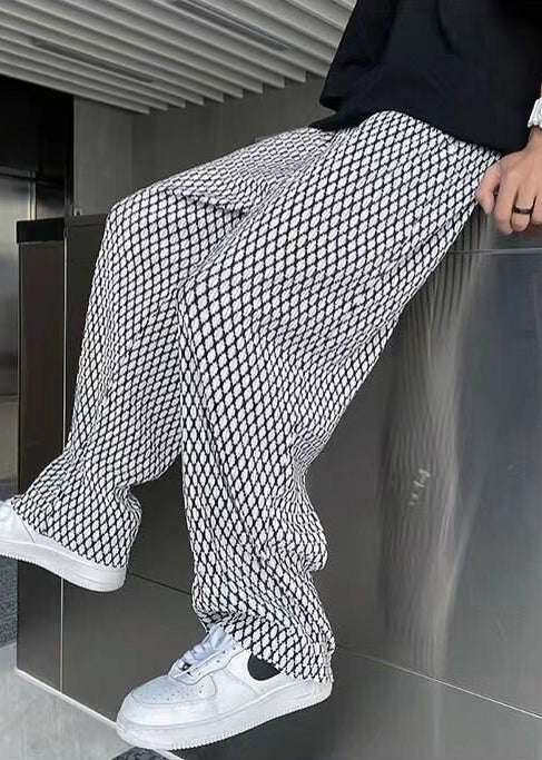 Plaid White Long Spring Oversized Men Chic Pants