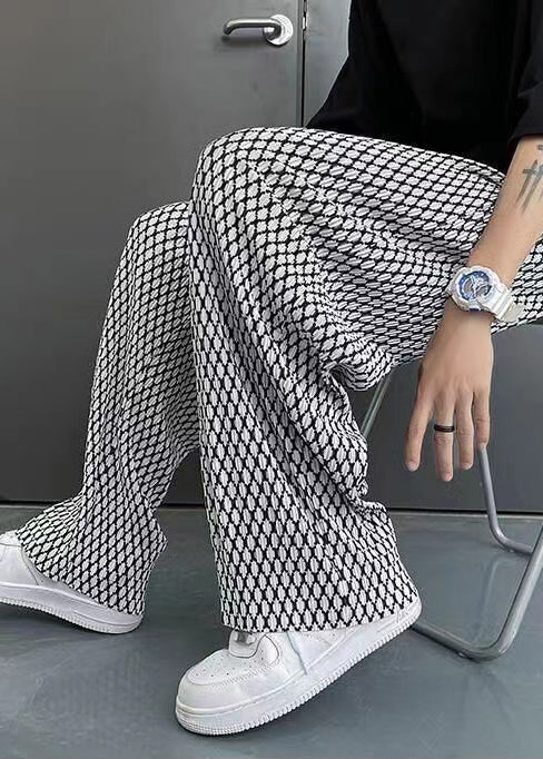 Plaid White Long Spring Oversized Men Chic Pants