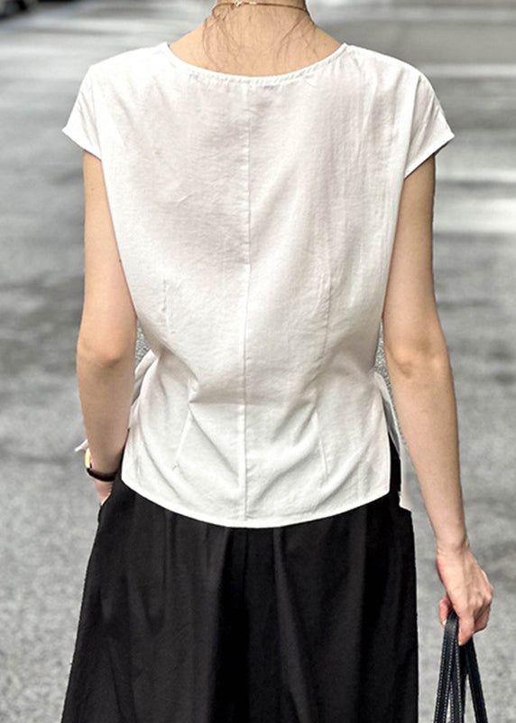 Chic White Patchwork Button T Shirt Short Sleeve QE058