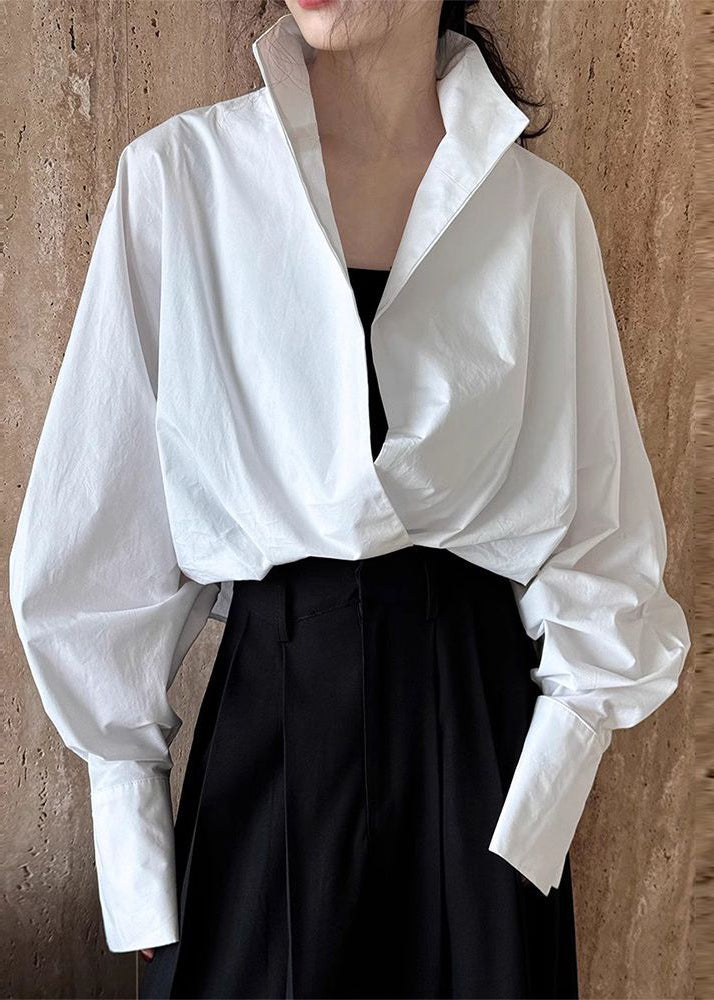 Stand Shirts Chic Collar White Solid Spring