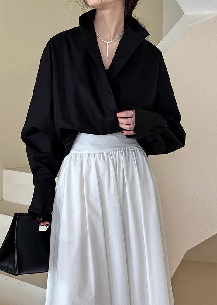 Stand Shirts Chic Collar White Solid Spring