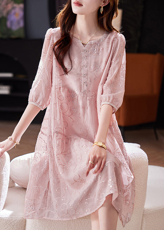 Cotton Yellow Patchwork Dress Chic Sequins Summer Embroidered