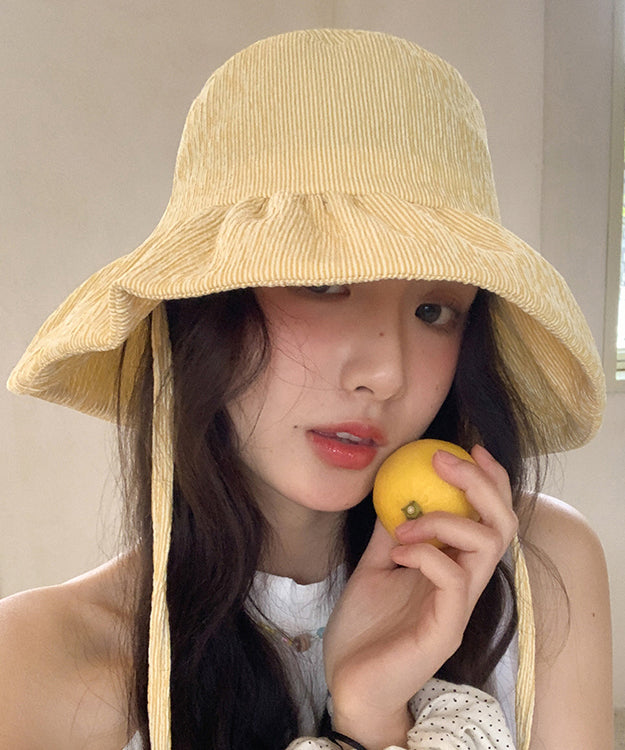 Hat Chic Striped Large Bucket Brim Summer Yellow