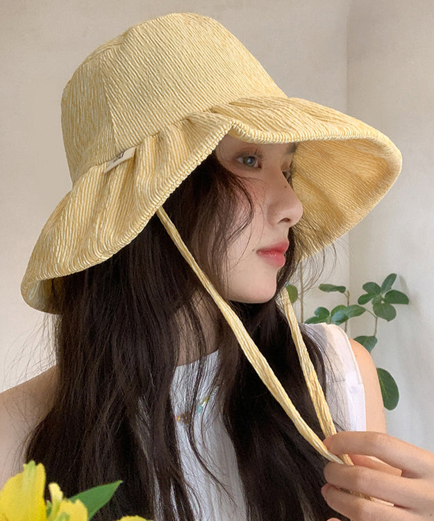 Hat Chic Striped Large Bucket Brim Summer Yellow