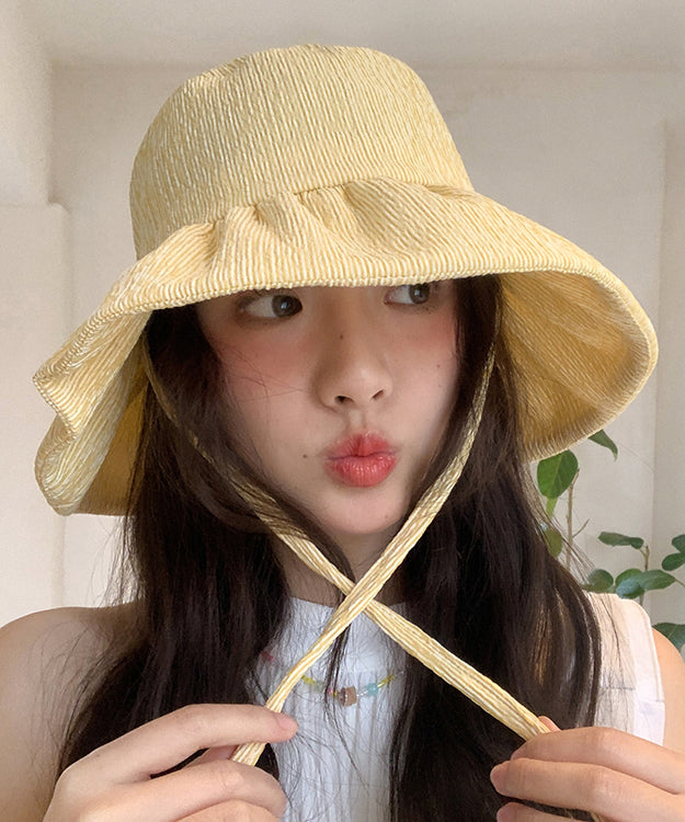 Hat Chic Striped Large Bucket Brim Summer Yellow