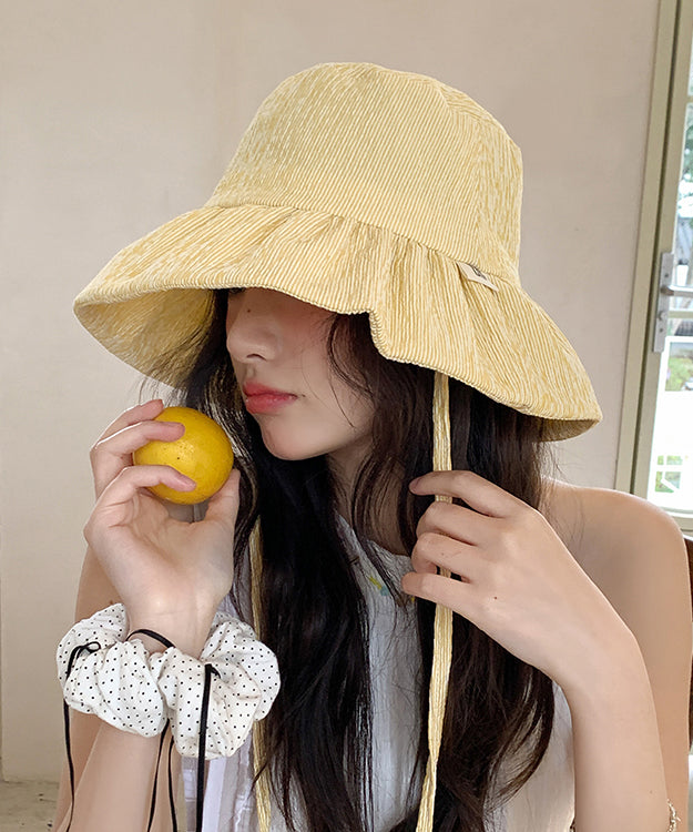 Hat Chic Striped Large Bucket Brim Summer Yellow