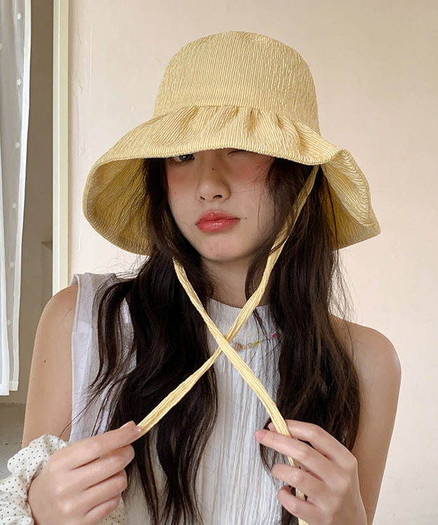 Hat Chic Striped Large Bucket Brim Summer Yellow