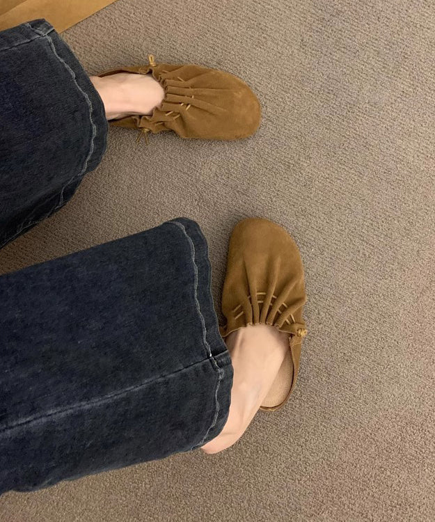 Chic Splicing Yellow Suede Wrinkled Sandals Slide