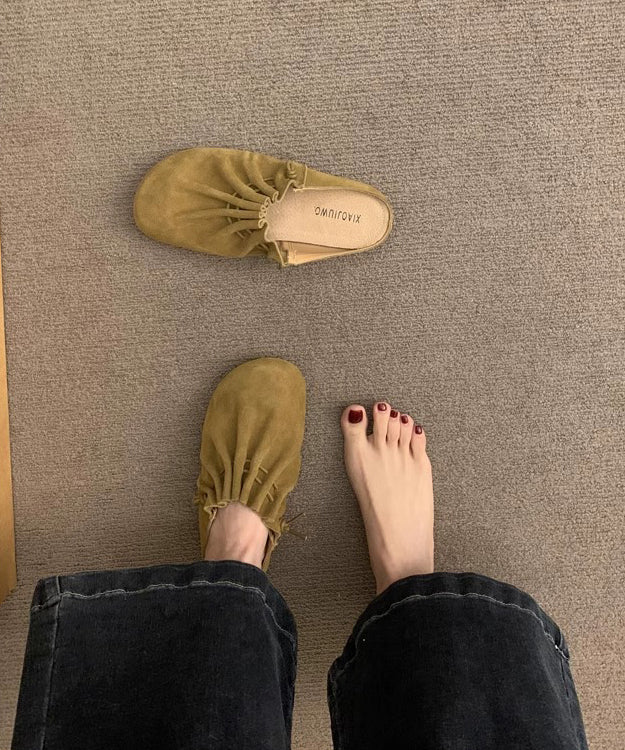 Chic Splicing Yellow Suede Wrinkled Sandals Slide