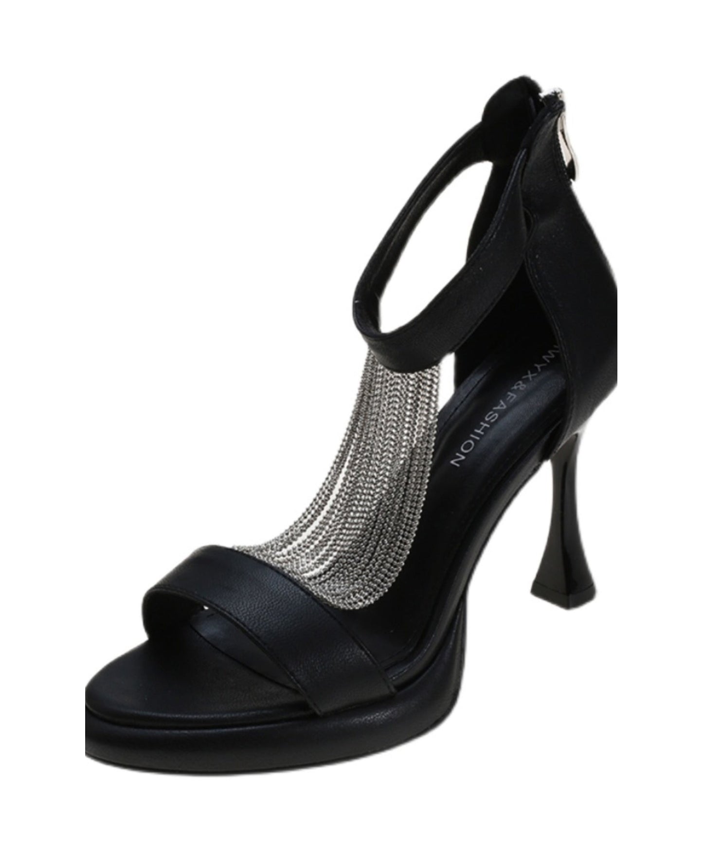 Sandals Faux Zircon Splicing Beige Chic Heel High Leather