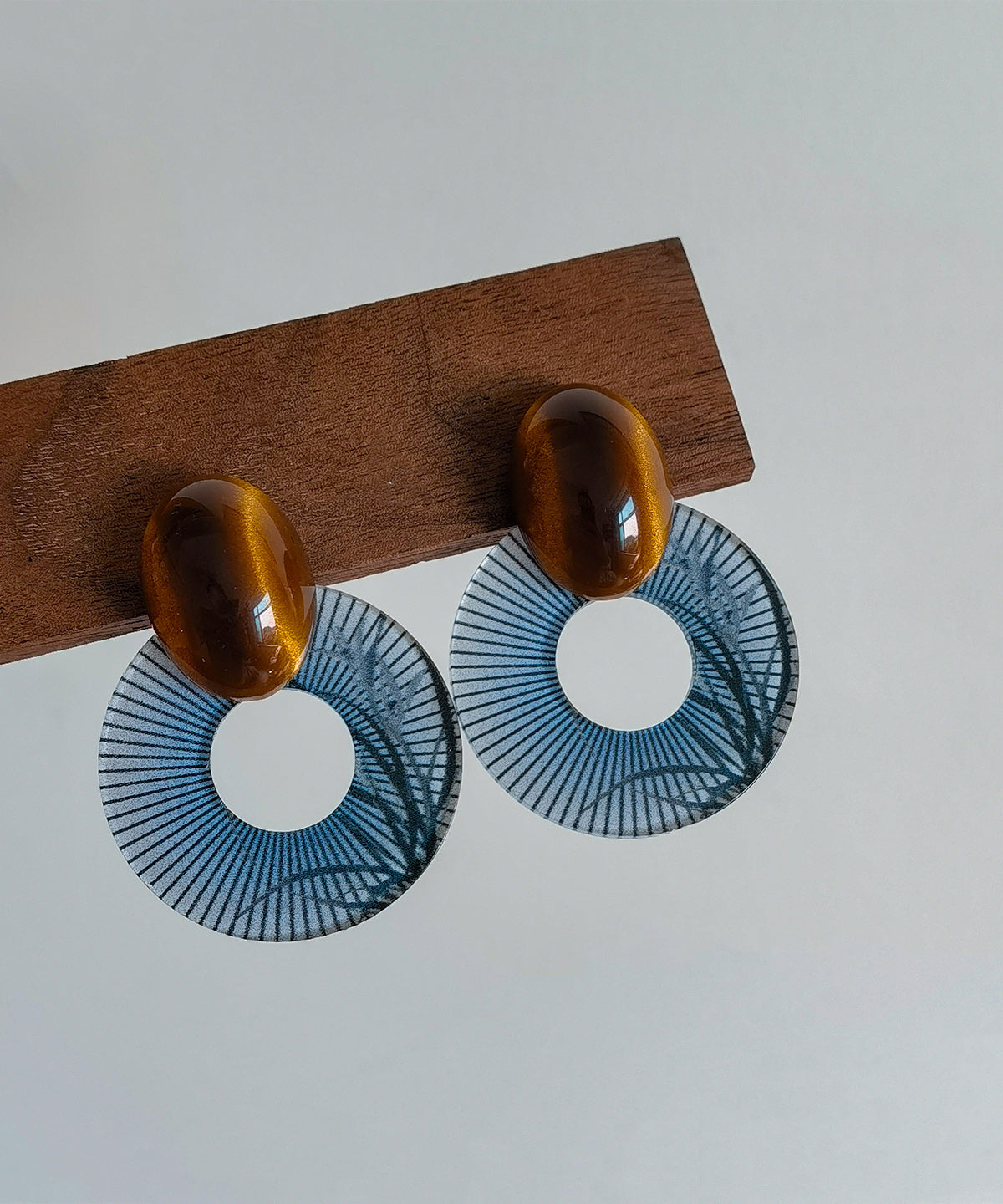 Chinese Amber Style Blue Acrylic Earrings Hoop Alloy