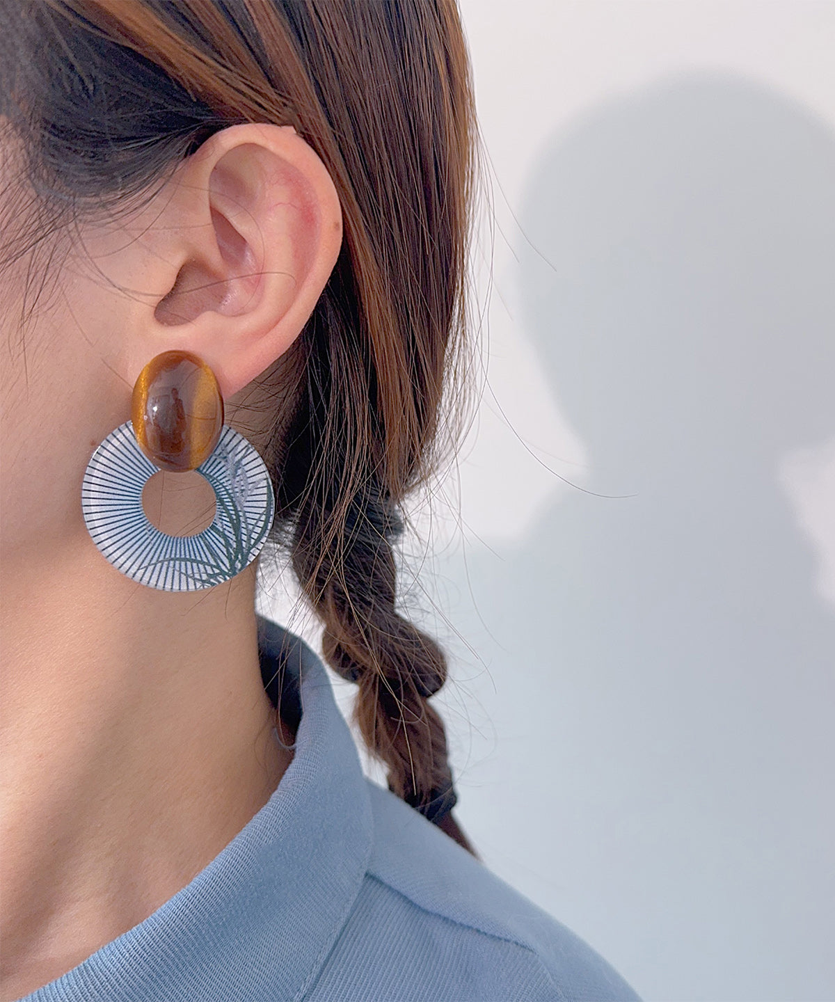 Chinese Amber Style Blue Acrylic Earrings Hoop Alloy