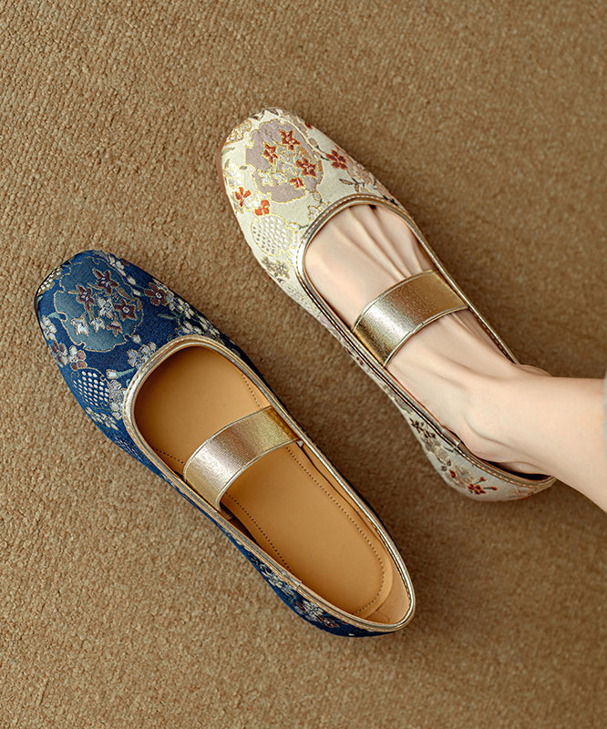 Embroidered Flat Style Blue For Women Shoes Chinese Splicing