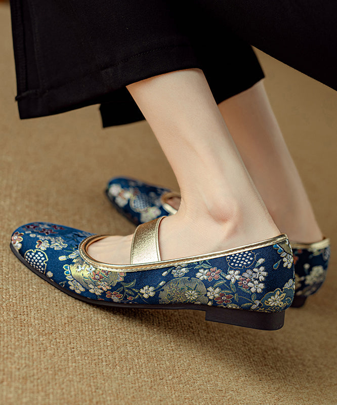 Embroidered Flat Style Blue For Women Shoes Chinese Splicing