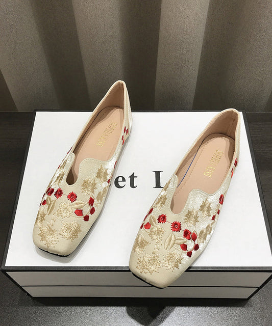Fabric Chinese Shoes Flat Cotton Apricot Embroidered Style