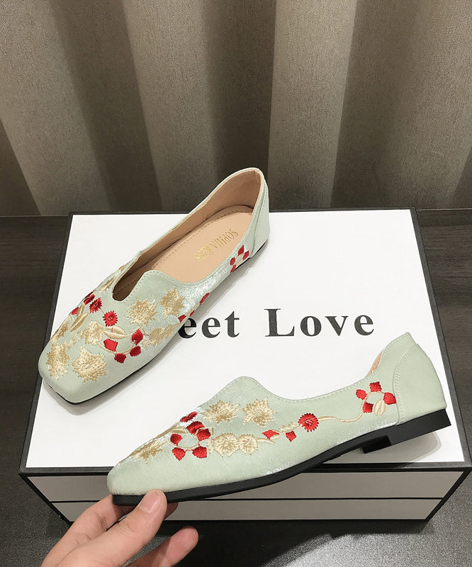 Fabric Chinese Shoes Flat Cotton Apricot Embroidered Style