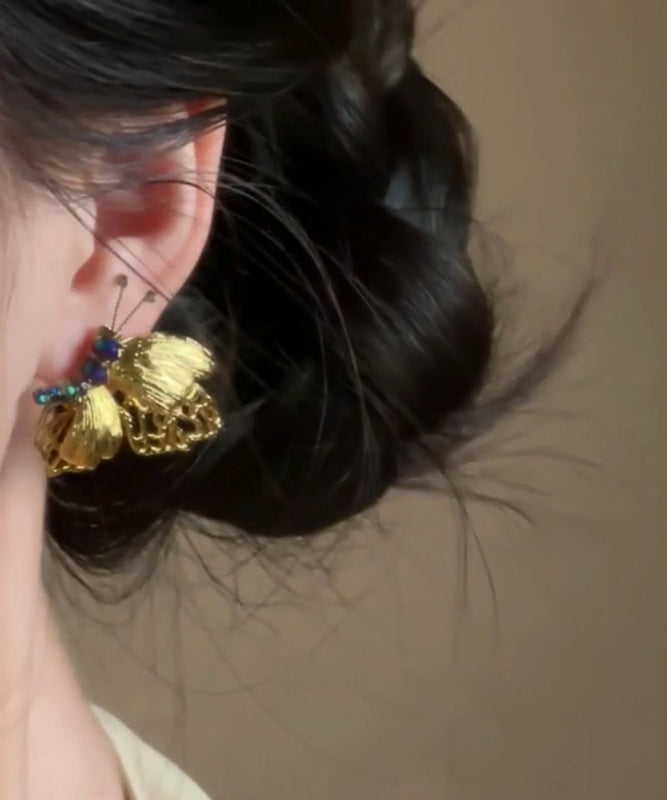 Chinese Alloy Gold Stud Earrings Beading Style Butterfly