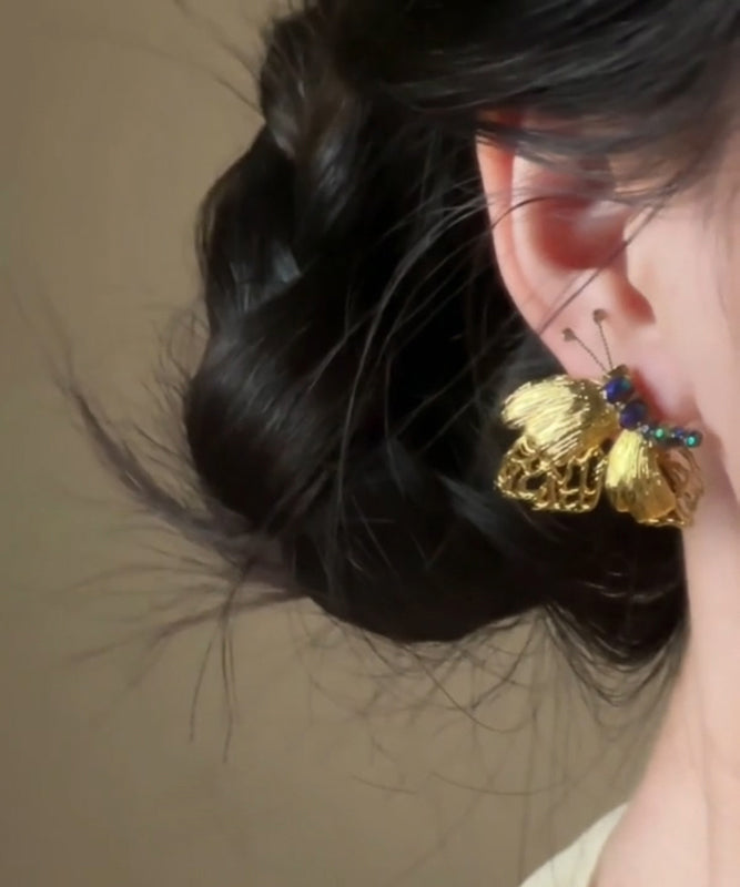 Chinese Alloy Gold Stud Earrings Beading Style Butterfly