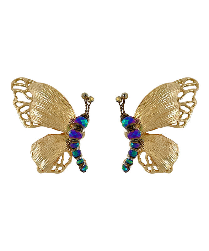 Chinese Alloy Gold Stud Earrings Beading Style Butterfly