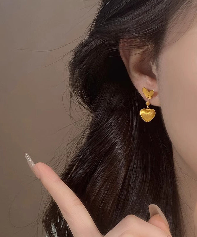 Chinese Love Copper Drop Earrings Style Overgild Butterfly Gold