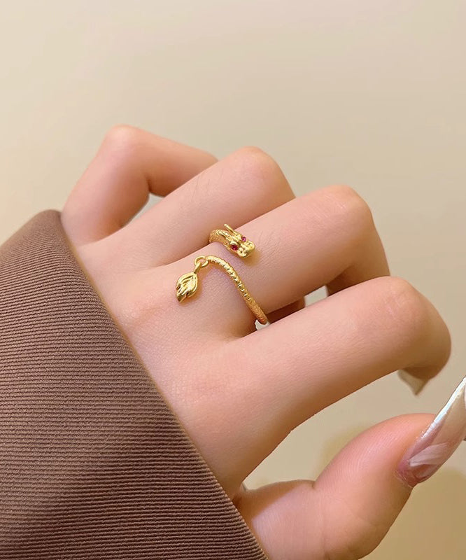 Copper Shaped Open Gold Style Dragon Chinese Overgild Rings