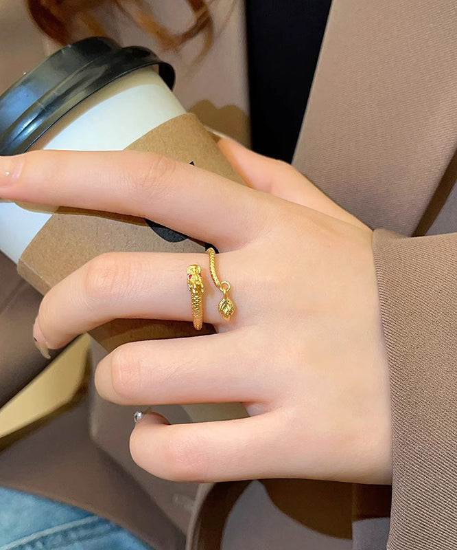 Copper Shaped Open Gold Style Dragon Chinese Overgild Rings