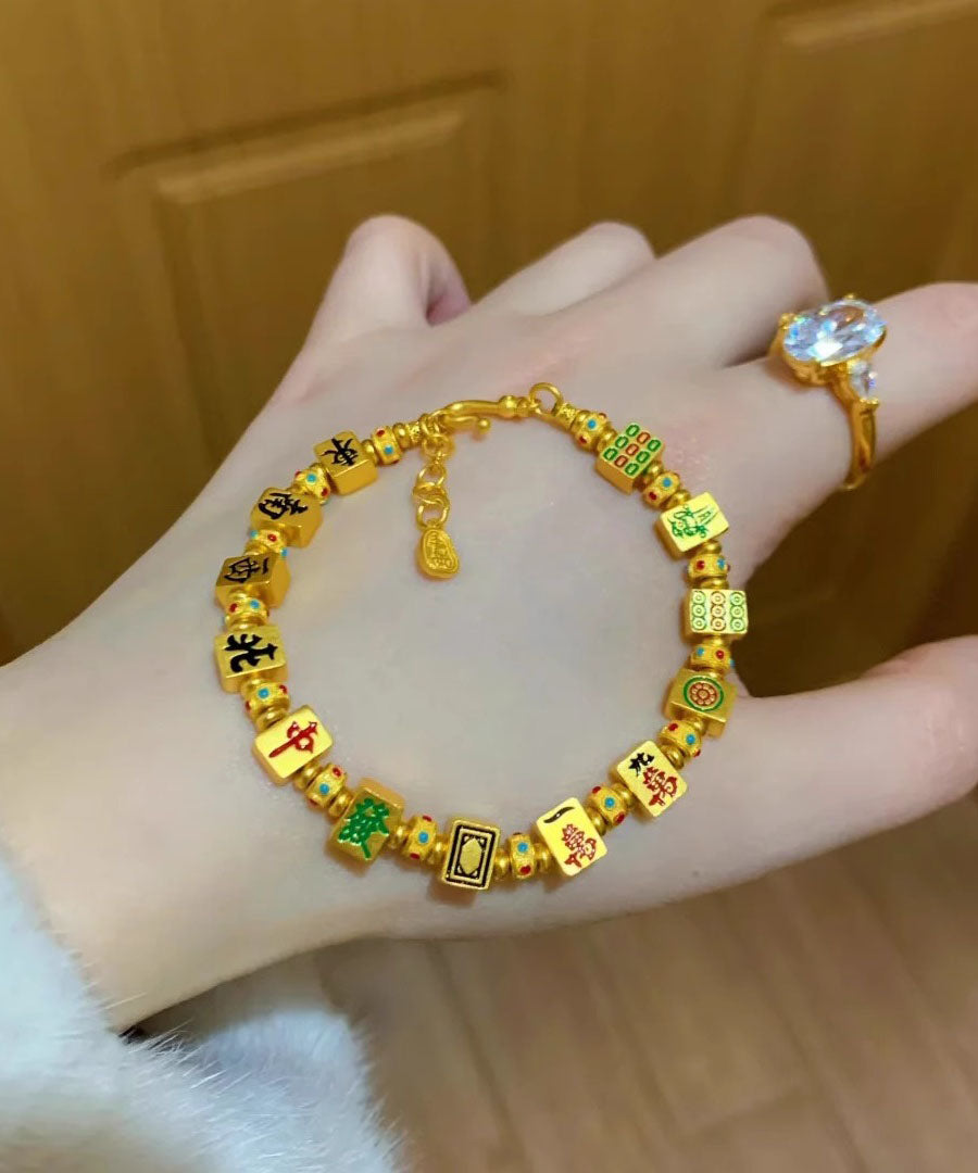 Gold Mahjong Style Chinese Silver Sterling Overgild Charm