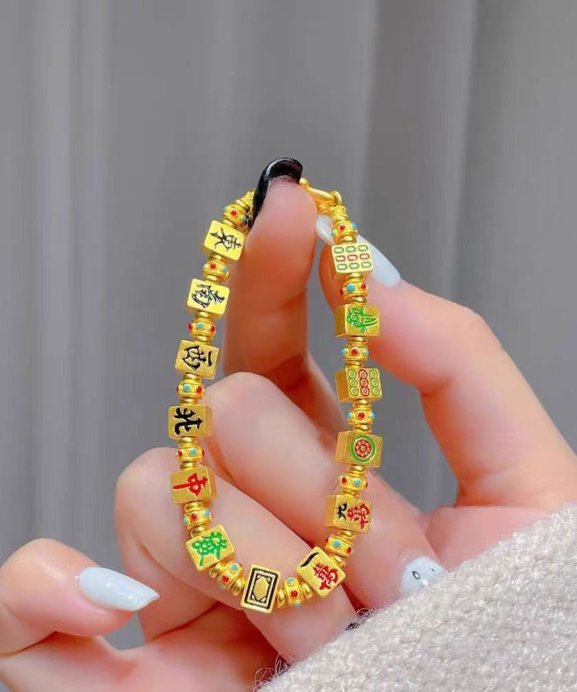 Gold Mahjong Style Chinese Silver Sterling Overgild Charm