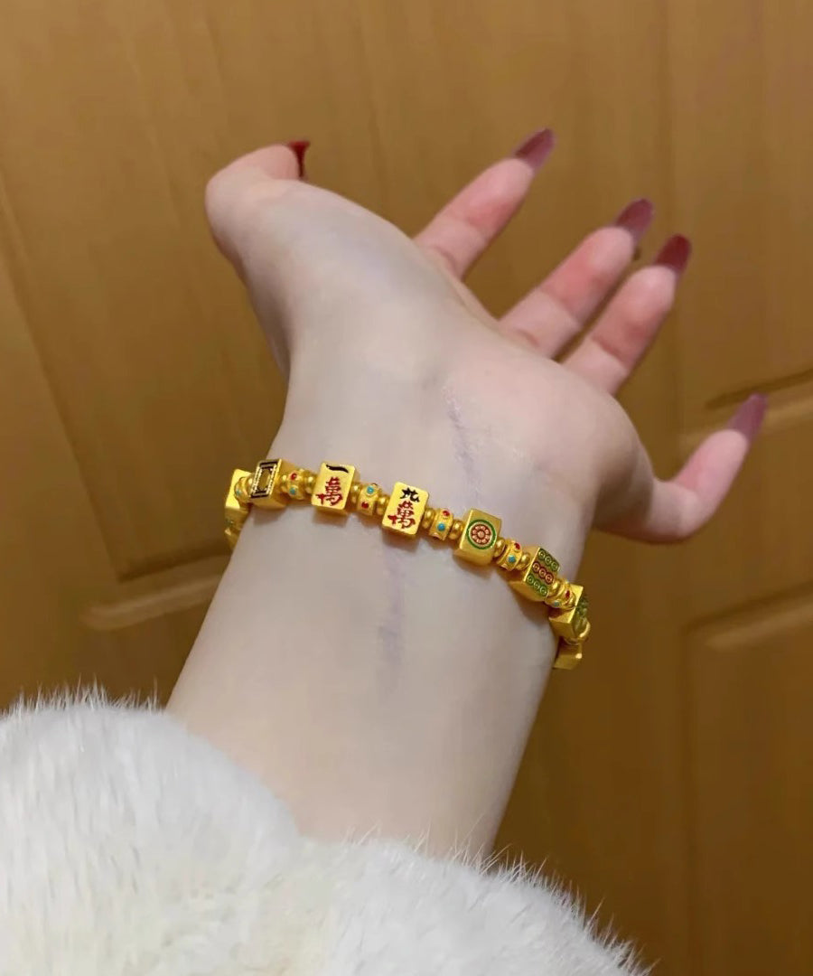 Gold Mahjong Style Chinese Silver Sterling Overgild Charm