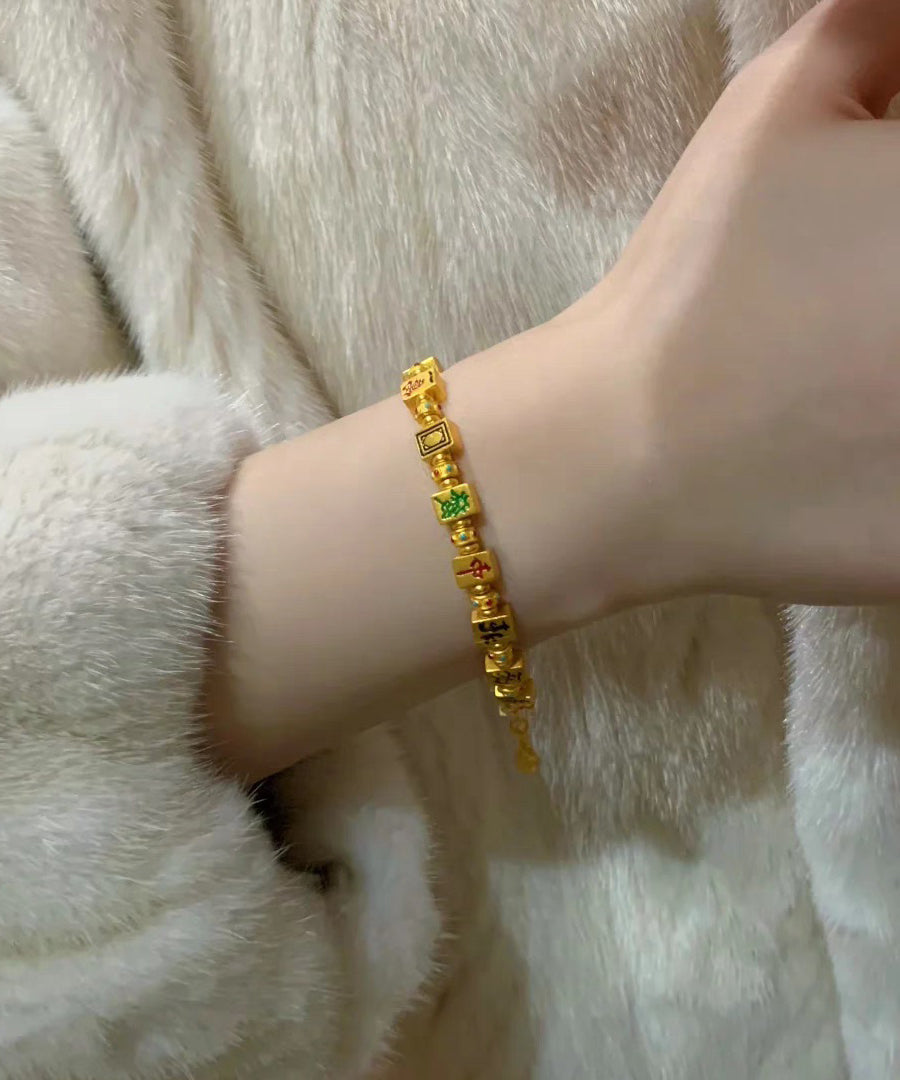 Gold Mahjong Style Chinese Silver Sterling Overgild Charm