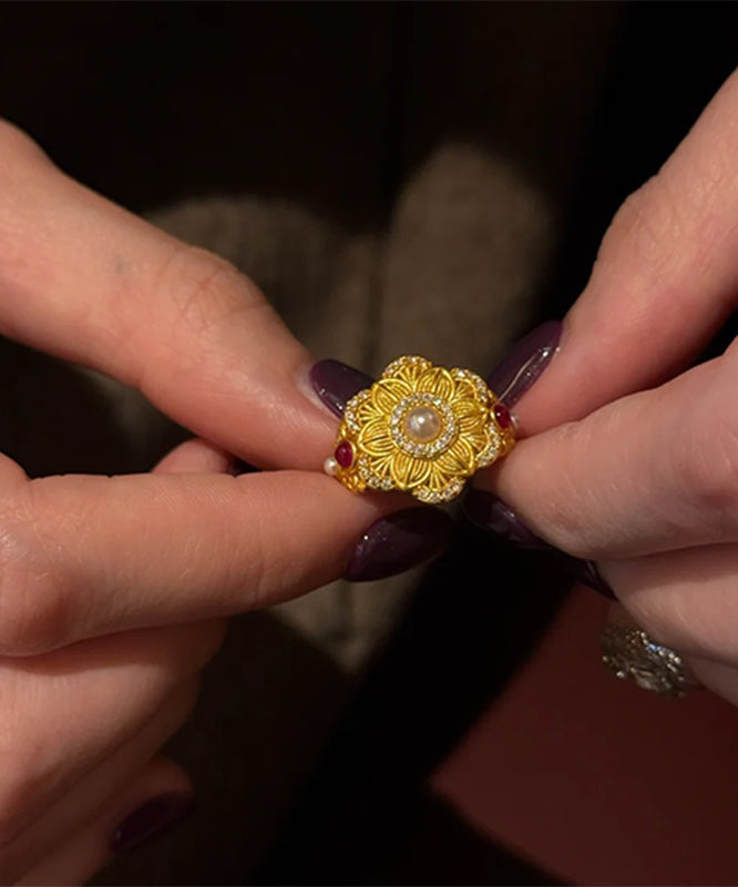 Gold Style Rings Sterling Stone Pearl Silver Overgild Chinese Gem