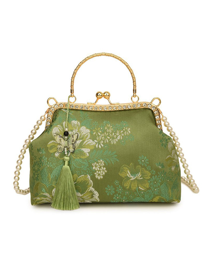 Bag Zircon Chinese Tote Print Green Tassel Style