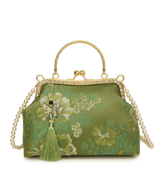 Bag Zircon Chinese Tote Print Green Tassel Style