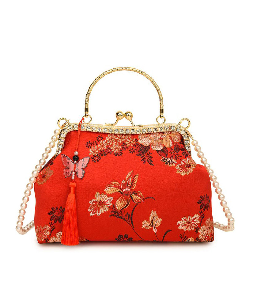 Bag Zircon Chinese Tote Print Green Tassel Style