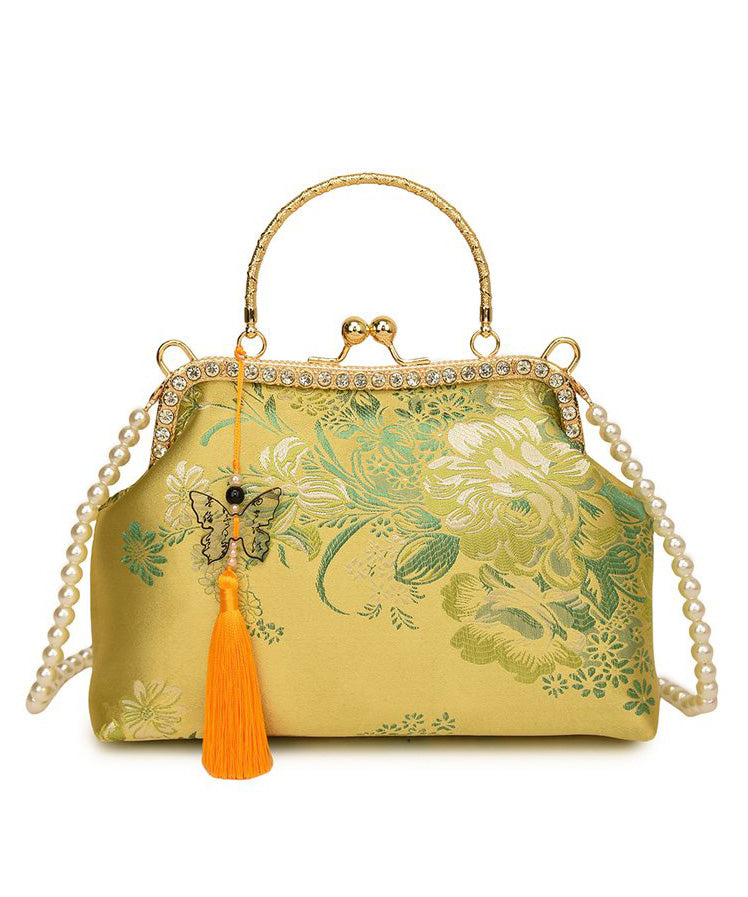 Bag Zircon Chinese Tote Print Green Tassel Style